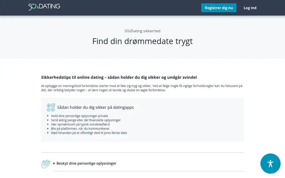 50sDating anmeldelse: sikkerhedssiden med råd om at date trygt efter 50