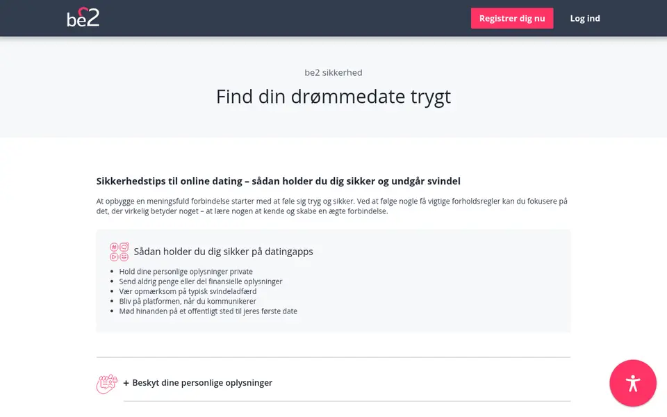 be2 anmeldelse: sikkerhedssiden på be2.dk med tips til tryg dating