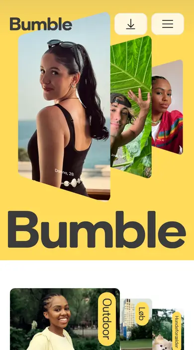 Bumble anmeldelse: Bumbles forside på mobil