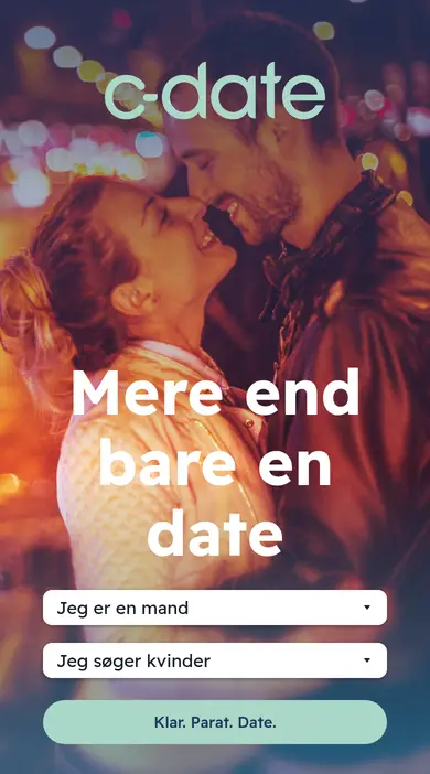 C-Date anmeldelse: c-date.dk på en mobil med valg af køn og tilmelding