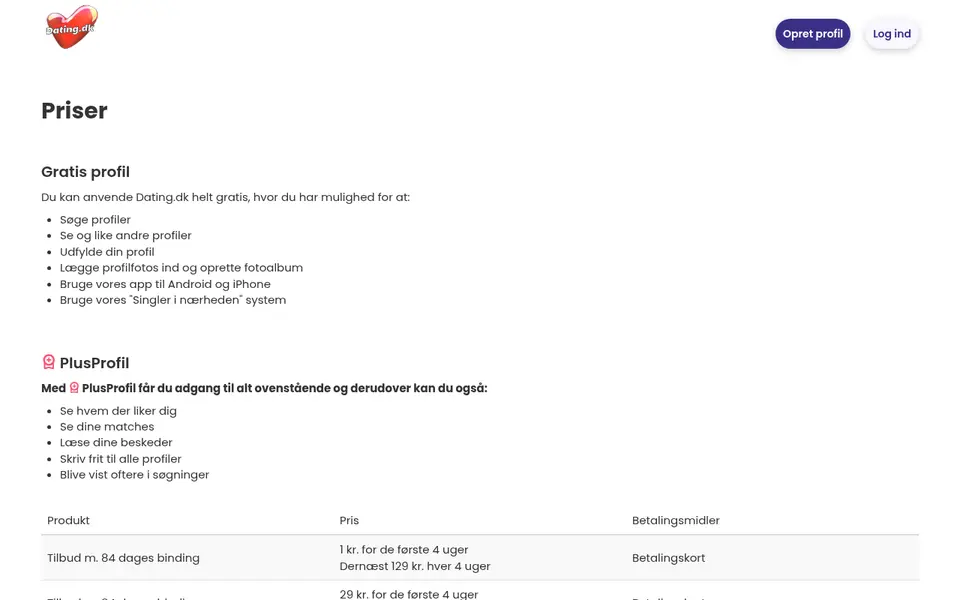 Dating.dk anmeldelse: prissiden med gratis profil og PlusProfil
