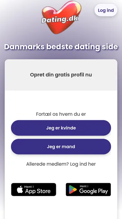 Dating.dk anmeldelse: forsiden på mobil med links til appen