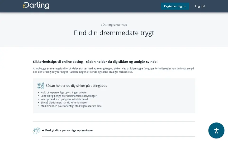 eDarling anmeldelse: sikkerhedssiden «Find din drømmedate trygt» på edarling.dk