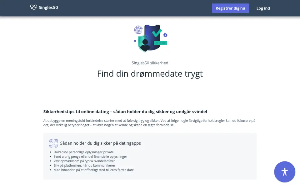 Singles50 anmeldelse: siden «Find din drømmedate trygt» med sikkerhedstips