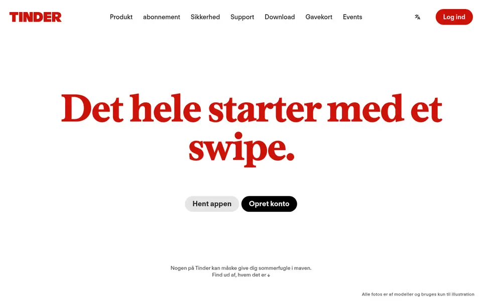 Tinder anmeldelse: Tinders danske forside