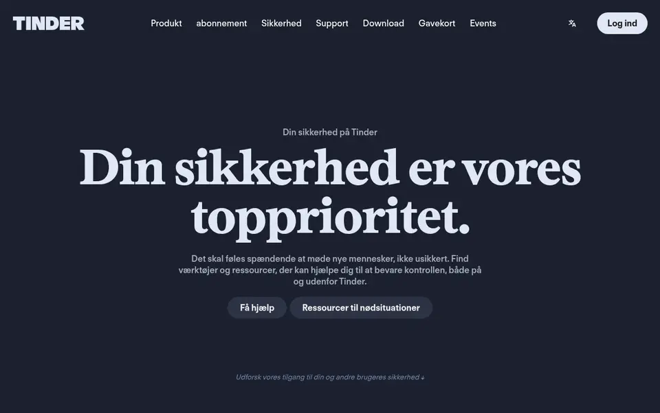 Tinder anmeldelse: Tinders danske sikkerhedsside